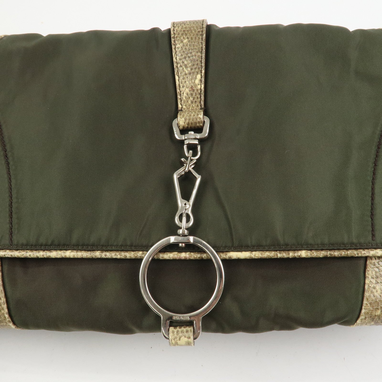 PRADA Triangle Logo Nylon Shoulder Bag Hand Bag Khaki B10738