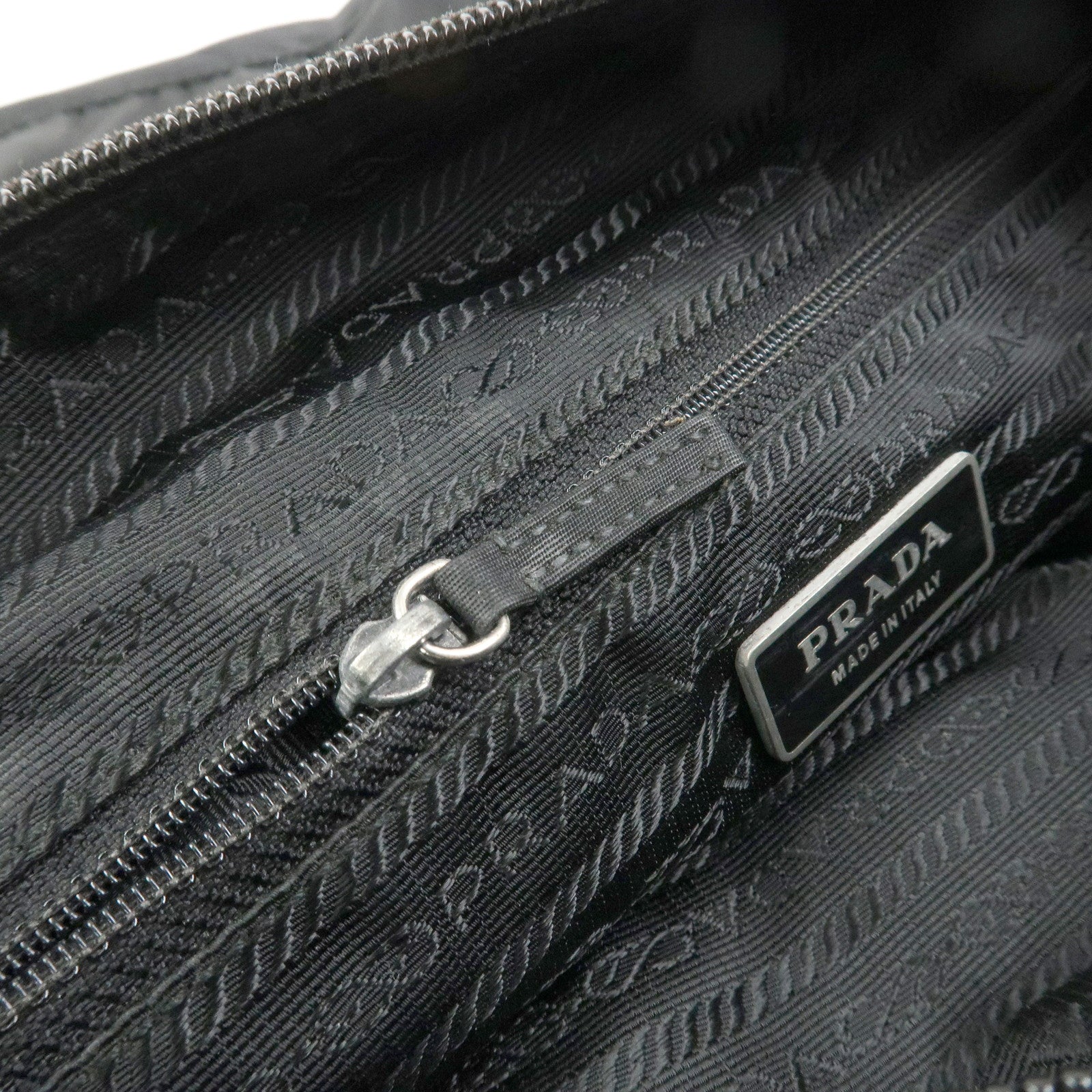 PRADA Triangle Logo Nylon Saffiano Leather Shoulder Bag Black V161