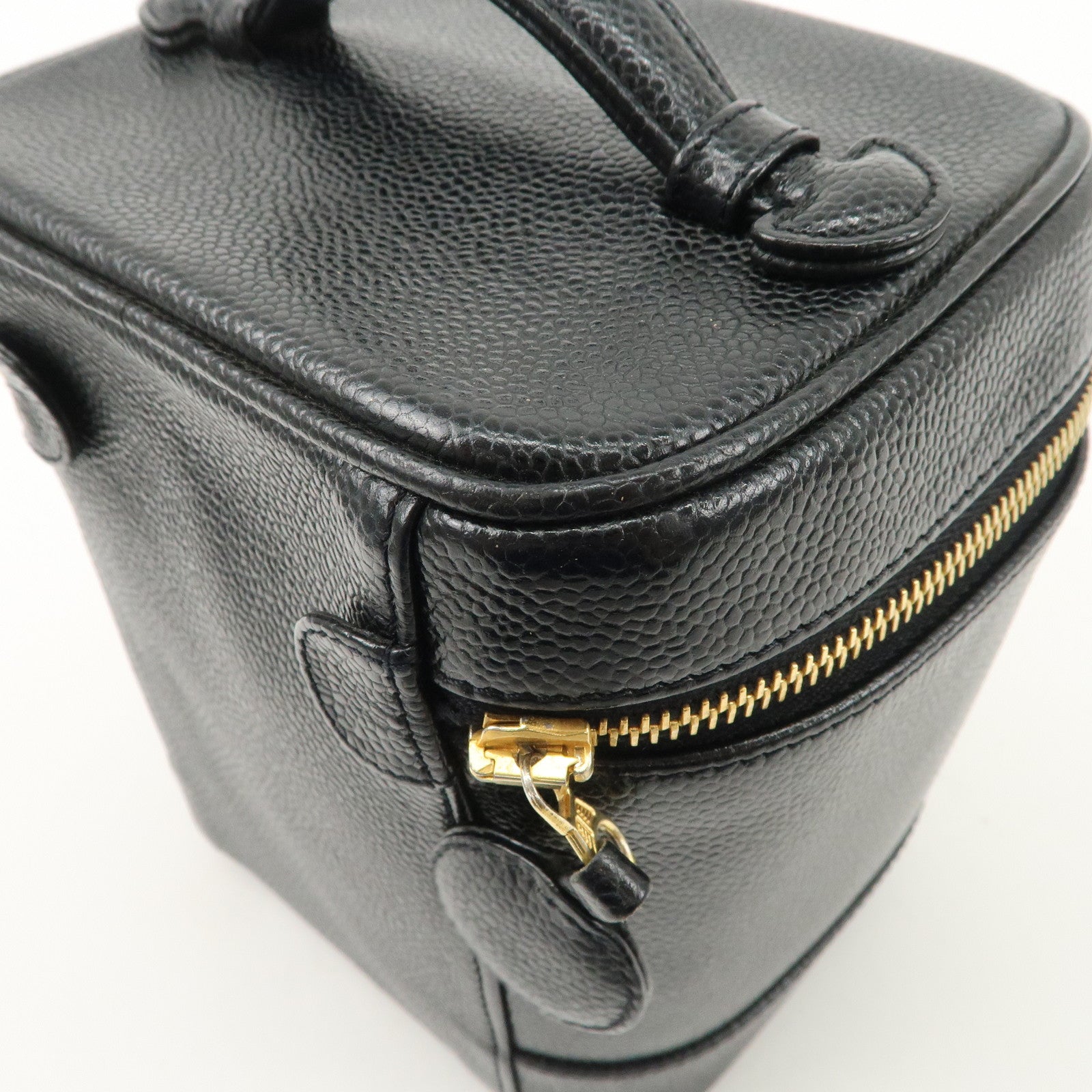 CHANEL Caviar Skin Vanity Bag Hand Bag Cosmetic Pouch Black A01998 Used