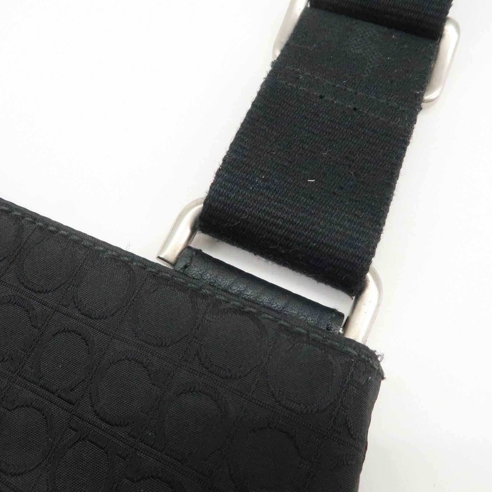 Ferragamo Gancini Canvas Shoulder Bag Black Silver HDW