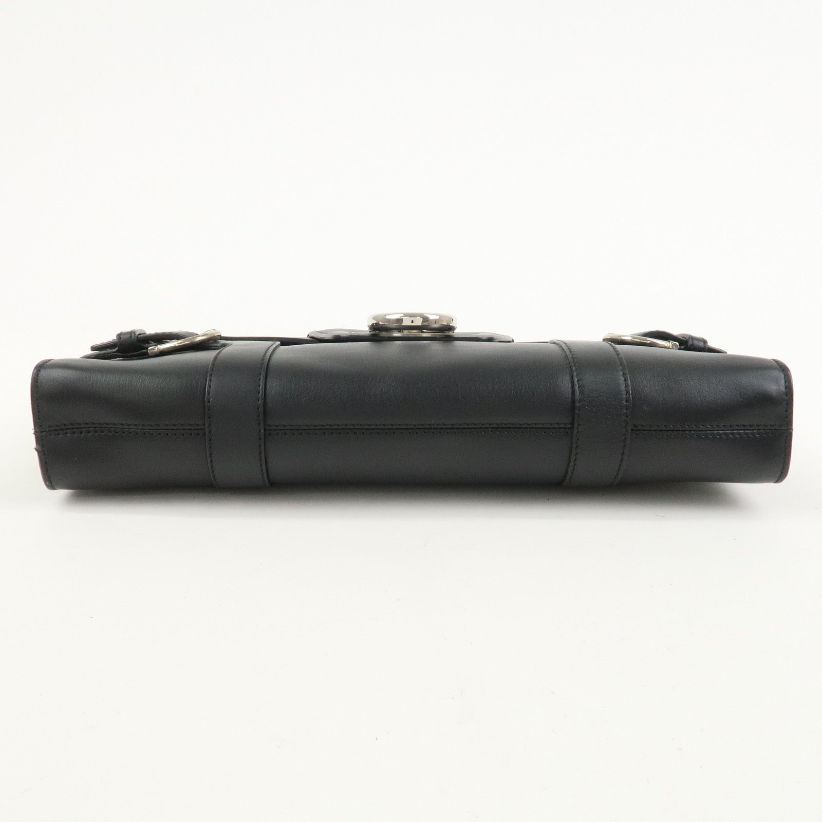 Ferragamo Gancini Leather 2Way Bag Hand Bag Shoulder Bag Black