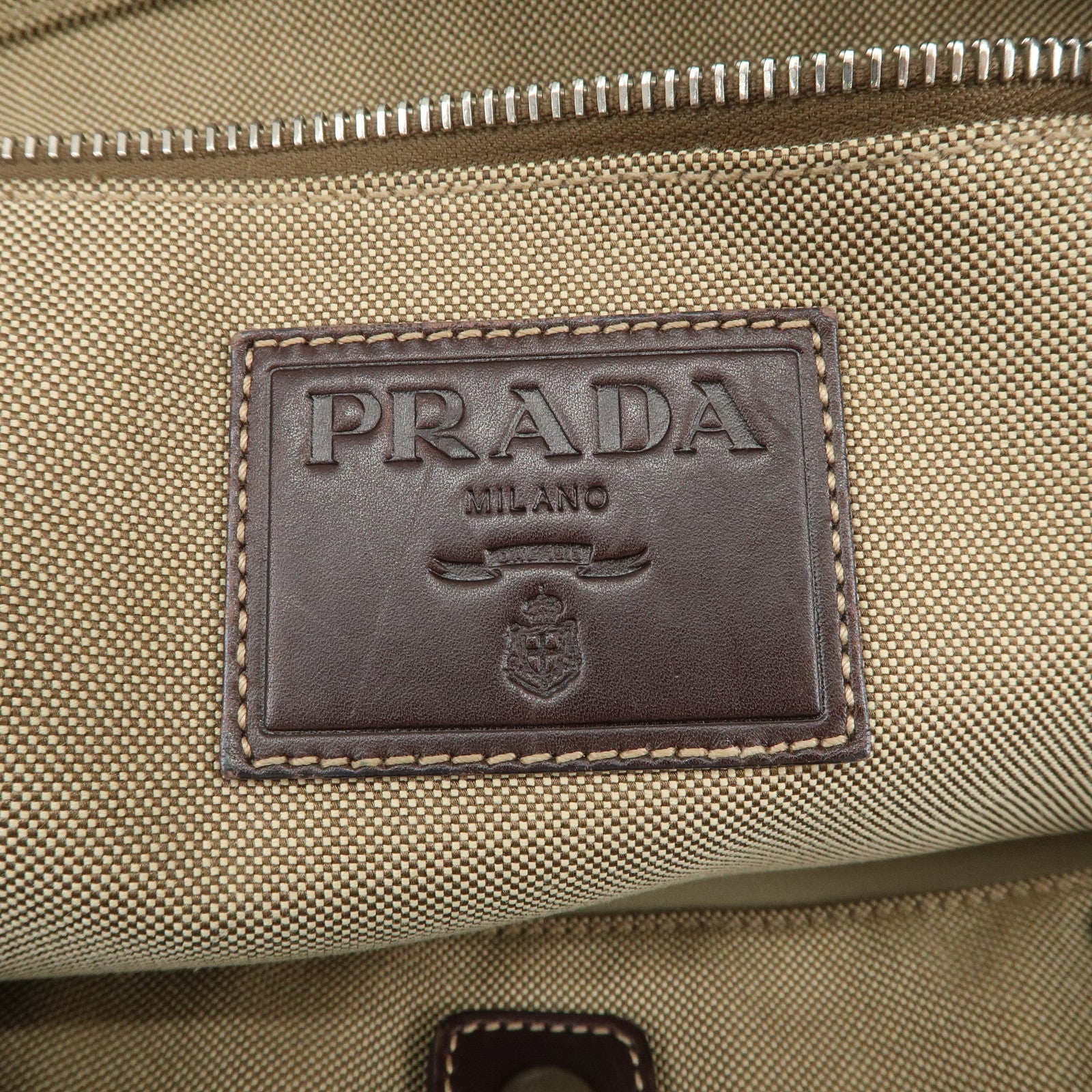 PRADA Jaguard Canvas Leather Tote Bag Shoulder Bag Brown BR3581