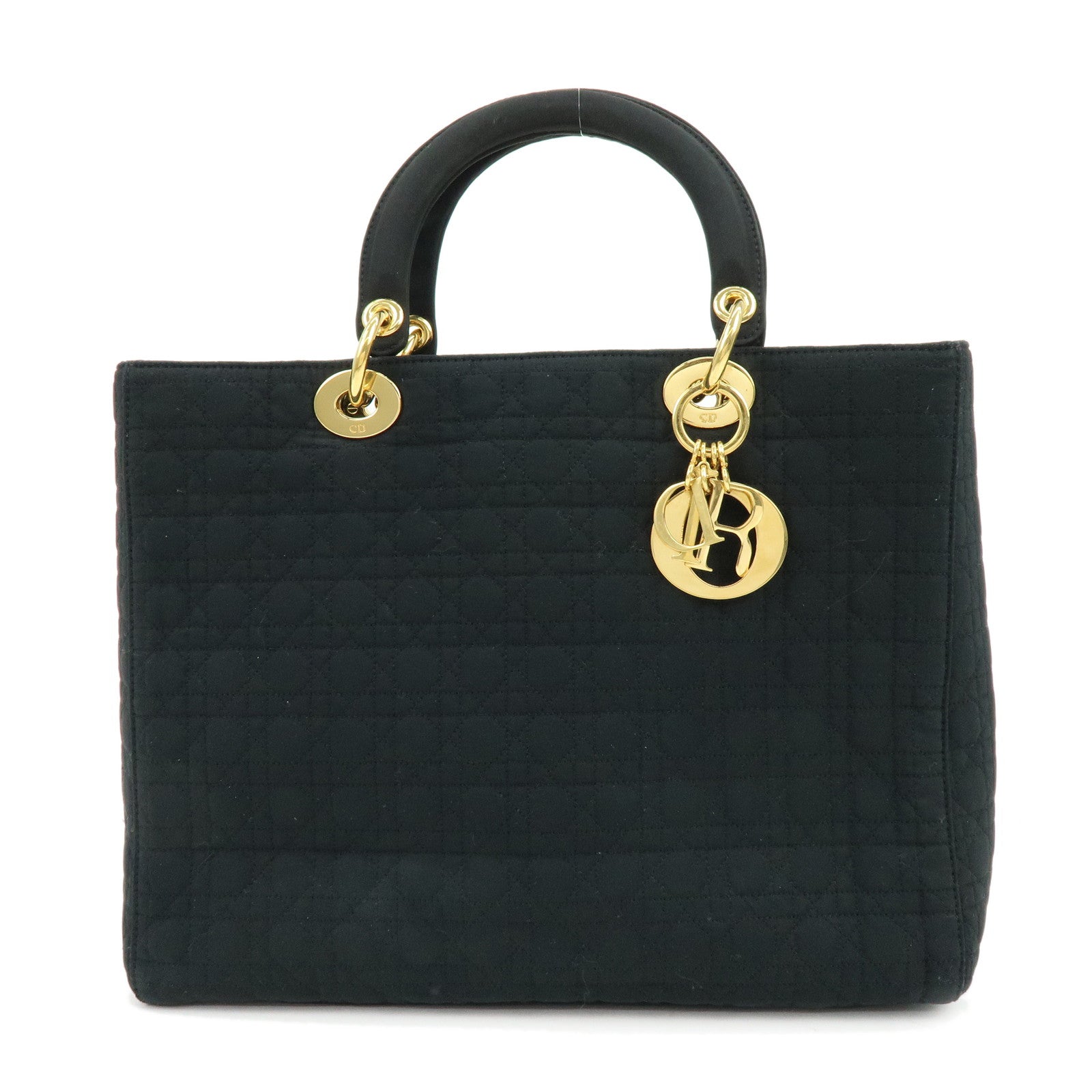 Christian Dior Lady Dior Canage Canvas Tote Bag Hand Bag Black