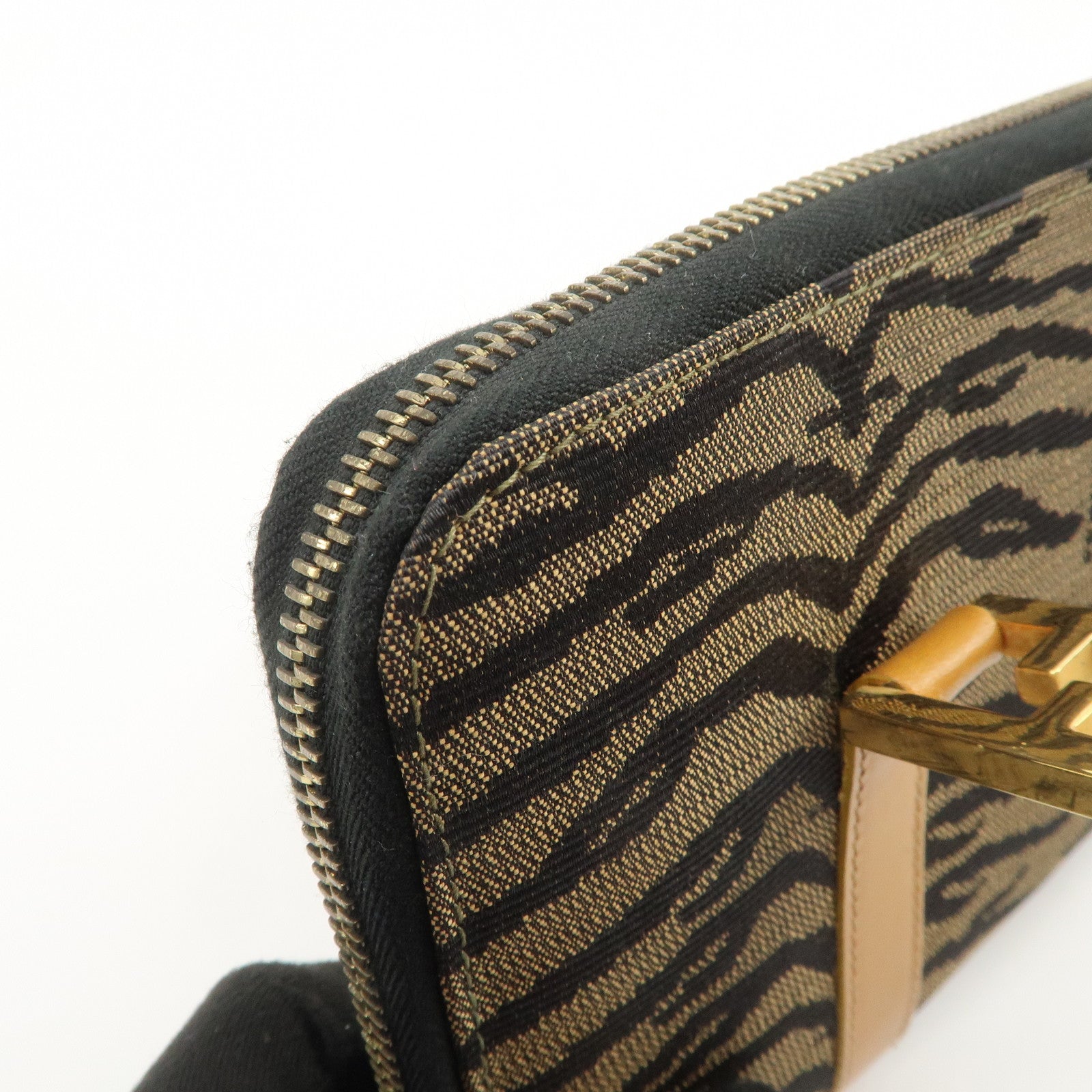 FENDI Logo Canvas Leather Hand Bag Animal Print Yellow Black 26347