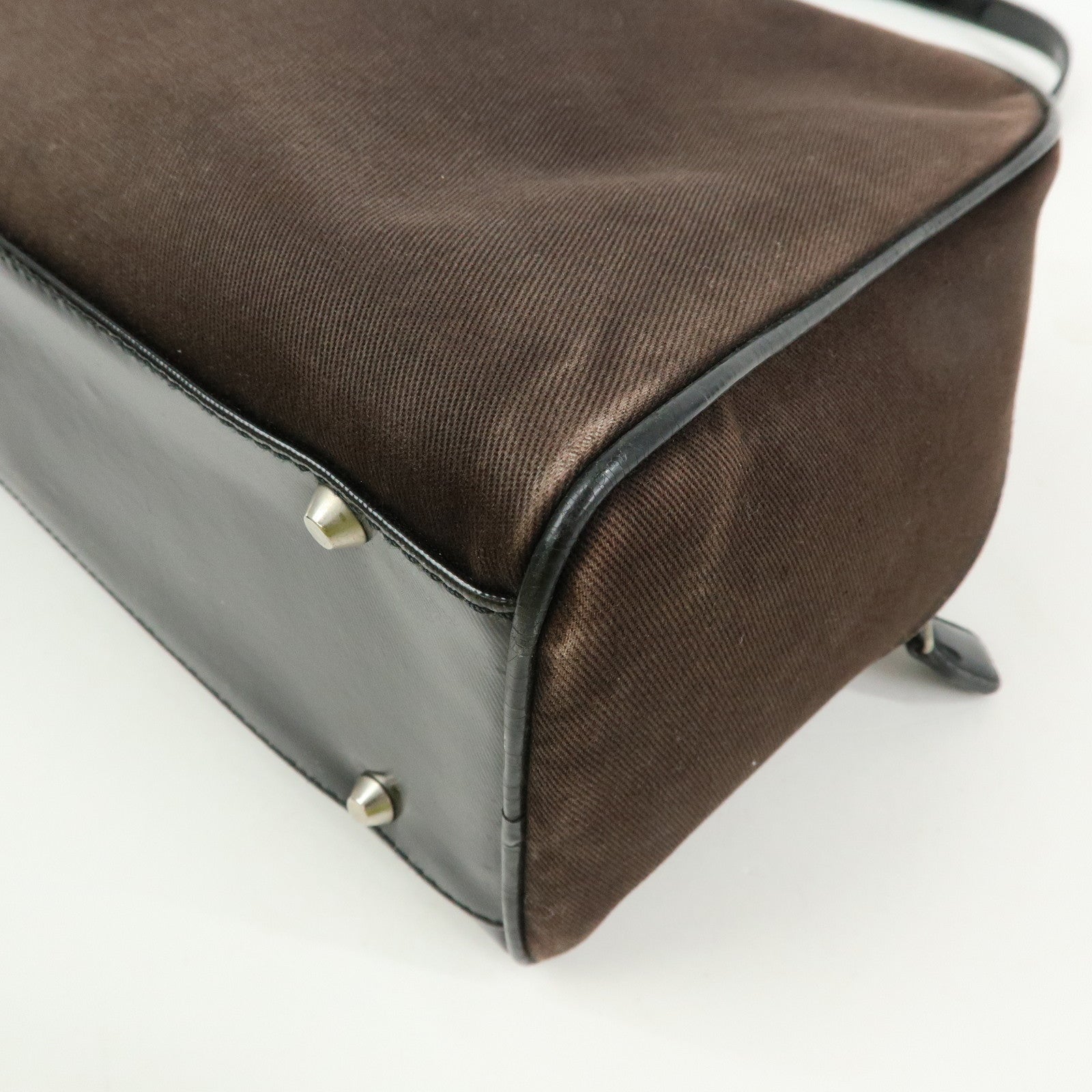 Christian Dior Canvas Patent Leather Boston Bag Hand Bag Brown