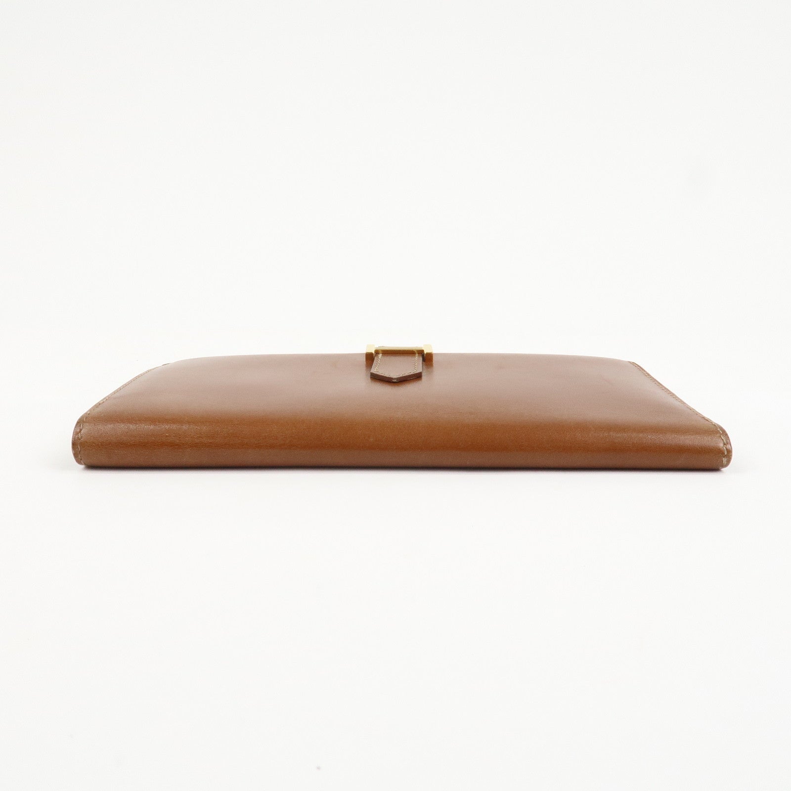 HERMES Bearn Classic Box Calf □O Stamped Bi-Fold Long Wallet Brown