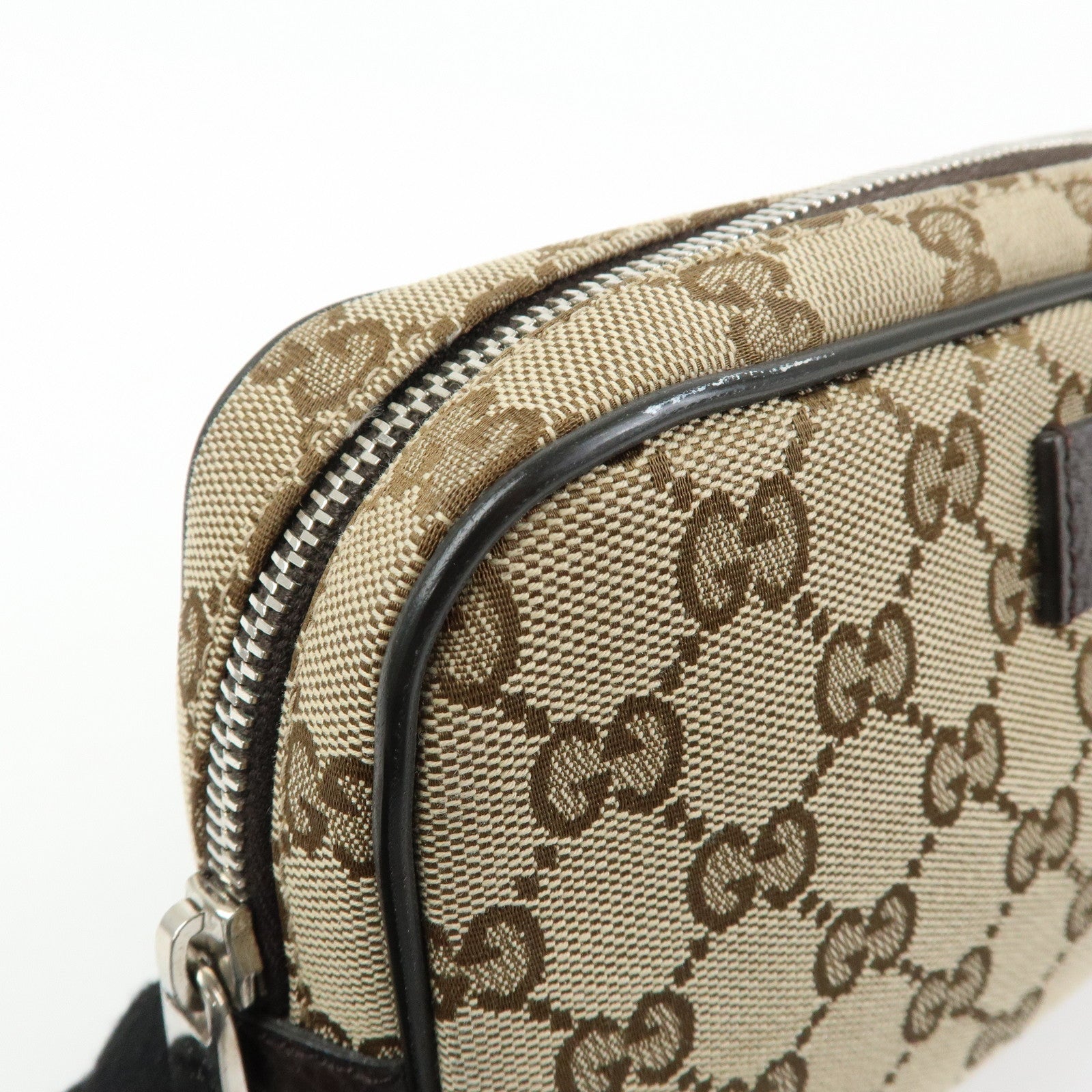 GUCCI GG Canvas Leather Waist Pouch Body Bag Beige Brown 449174