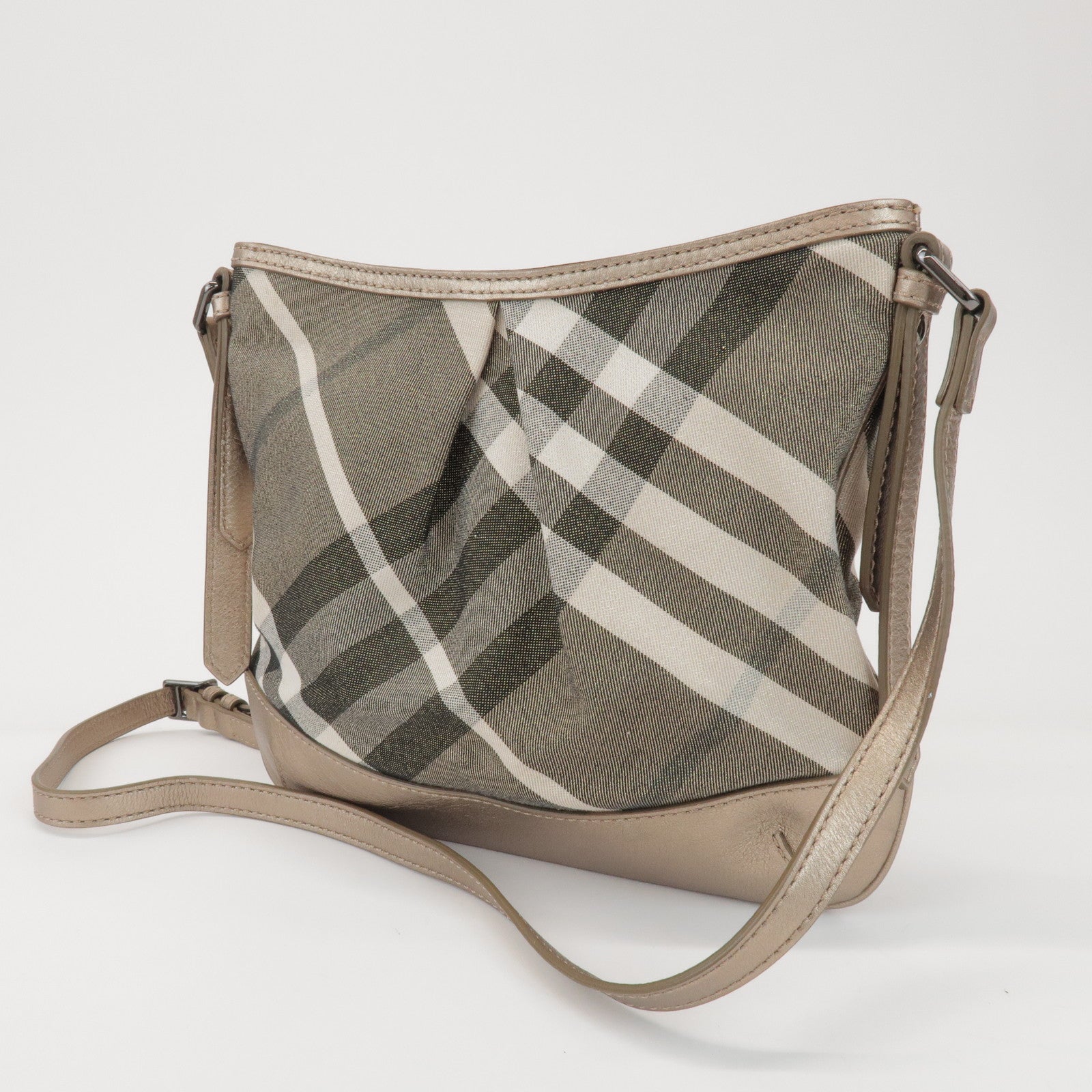 BURBERRY Canvas Leather Plaid Shoulder Bag Crossbody Bag Gold