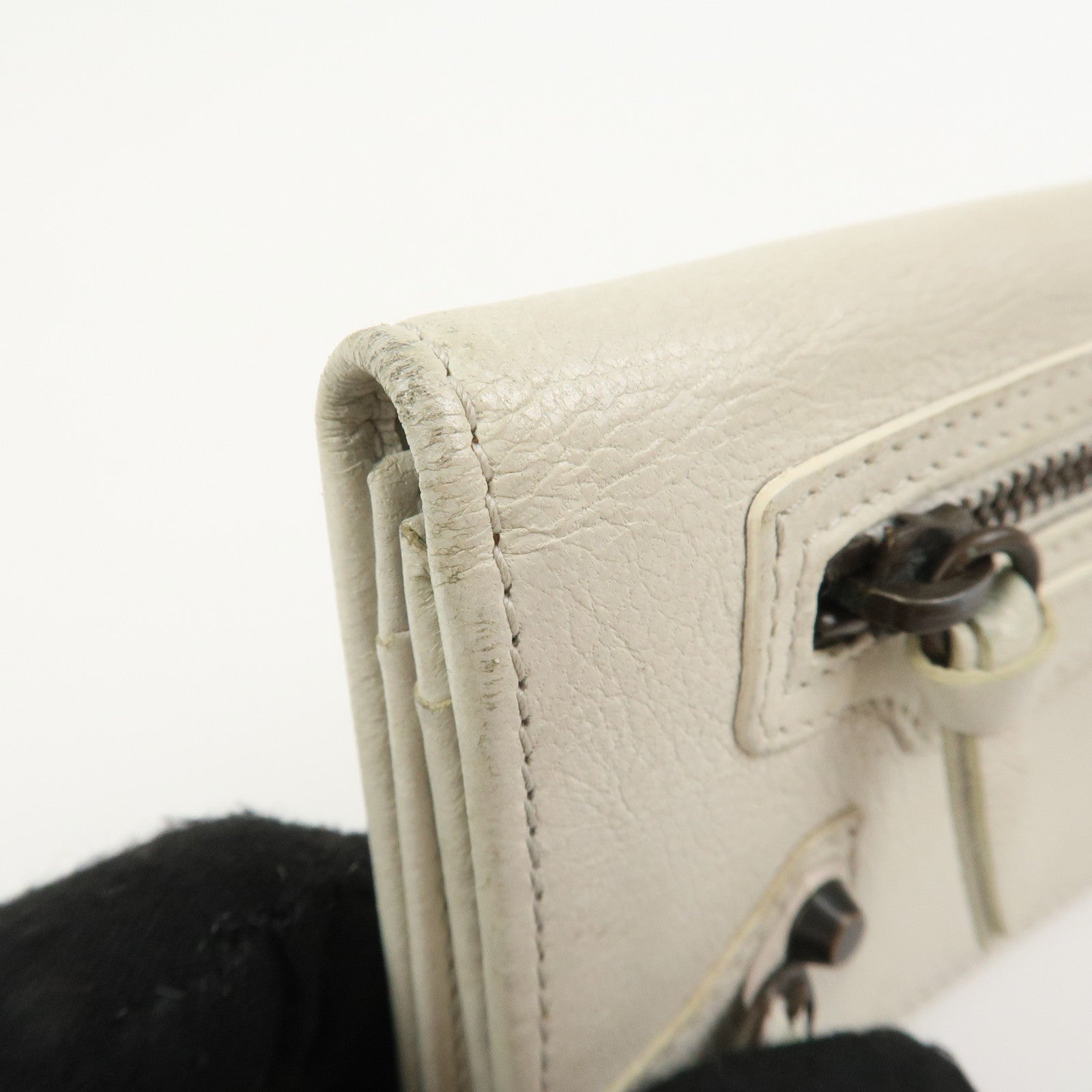 BALENCIAGA Logo Leather Card Case Card Holder Ivory 253050