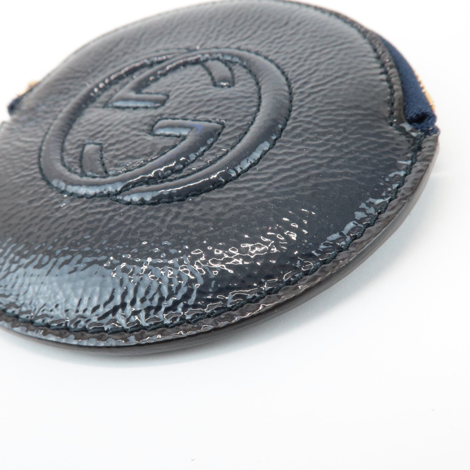 GUCCI Interlocking G Patent Leather Coin Case Navy 337946