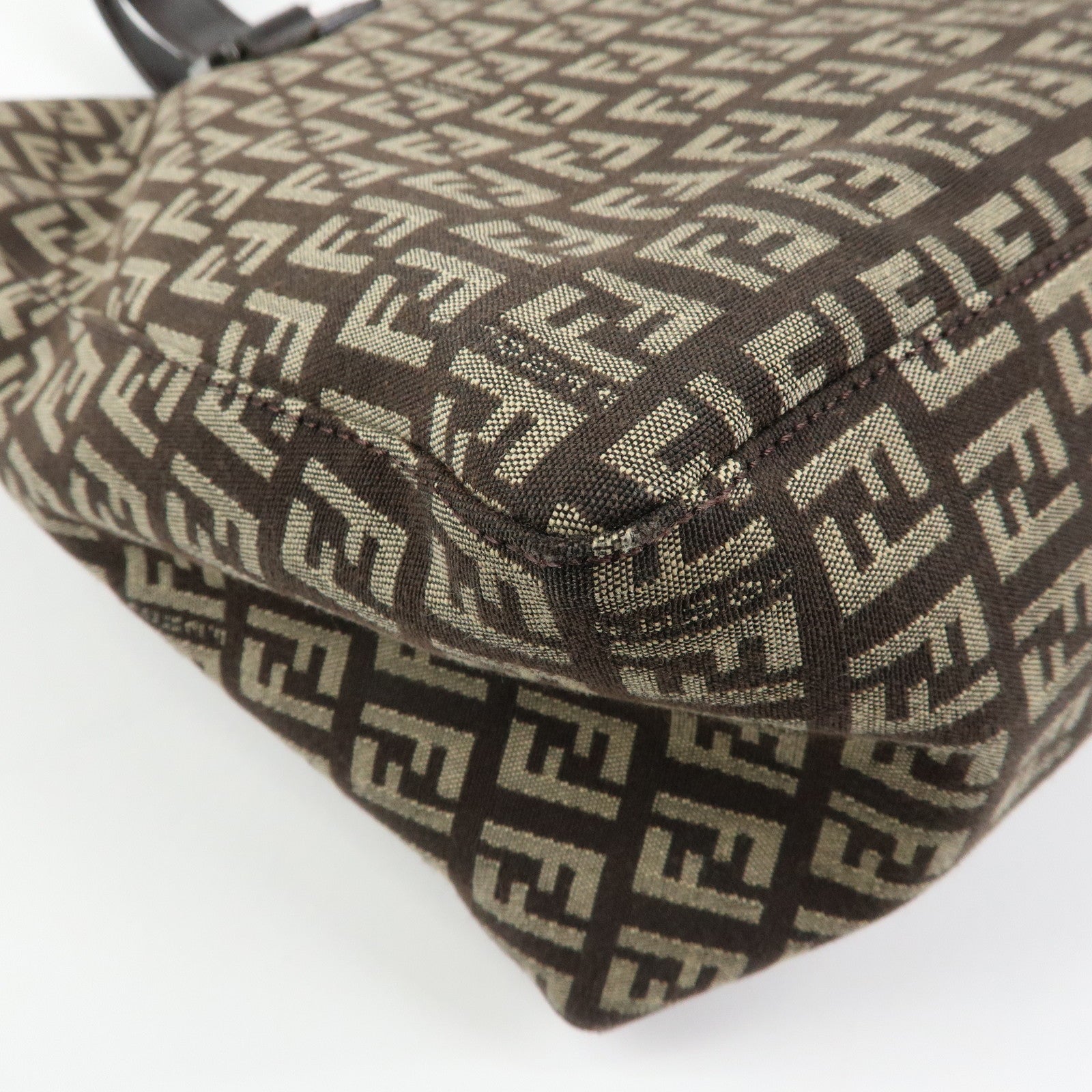 FENDI Zucchino Canvas Leather Tote Bag Hand Bag Brown 8BH138
