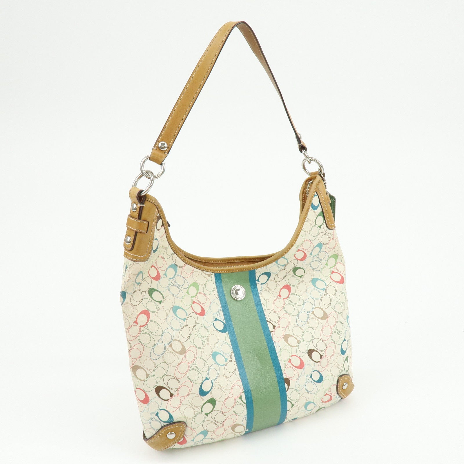 COACH Signature PVC Leather Shoulder Bag Hand Bag White Green