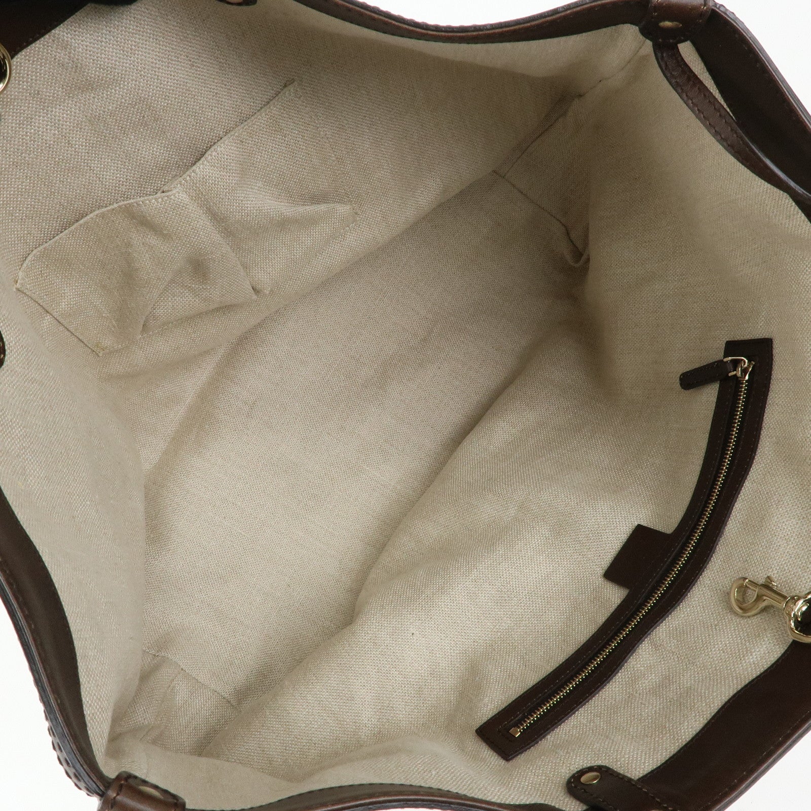 GUCCI GUCCI Craft Canvas Leather Tote Bag Beige Brown 247207