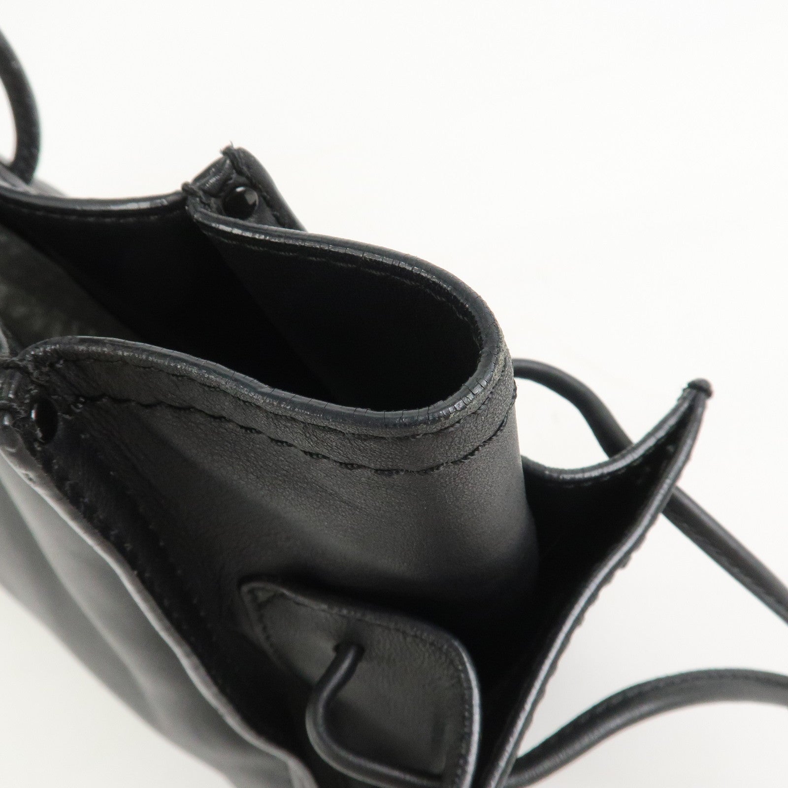 LOEWE Logo Leather Shopper Tote Bag Shoulder Bag Hand Bag Black