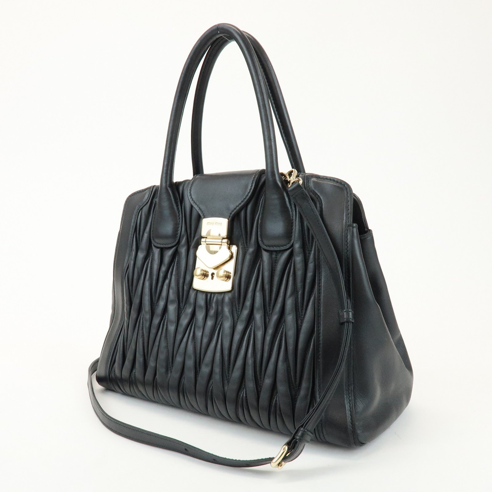 MIU MIU Matelasse Leather 2Way Bag Hand Shoulder Bag Black 5BA125