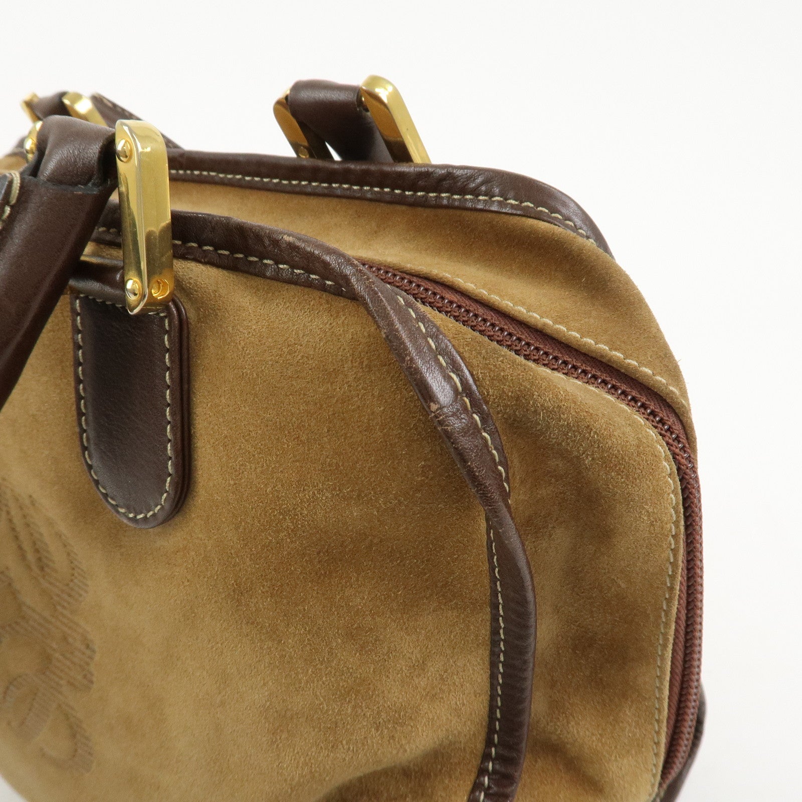 LOEWE Anagram Logo Amazona 32 Suede Hand Bag Boston Bag Camel