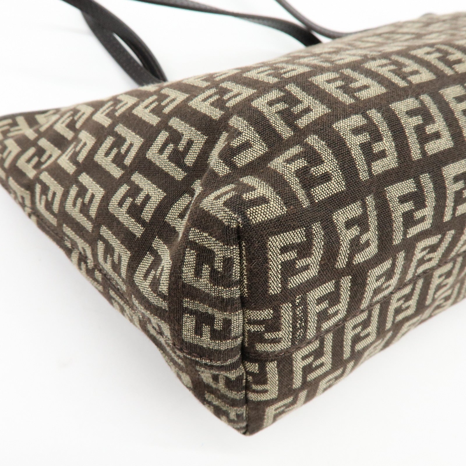 FENDI Zucchino Canvas Leather Tote Bag Shoulder Bag Brown 8BH075
