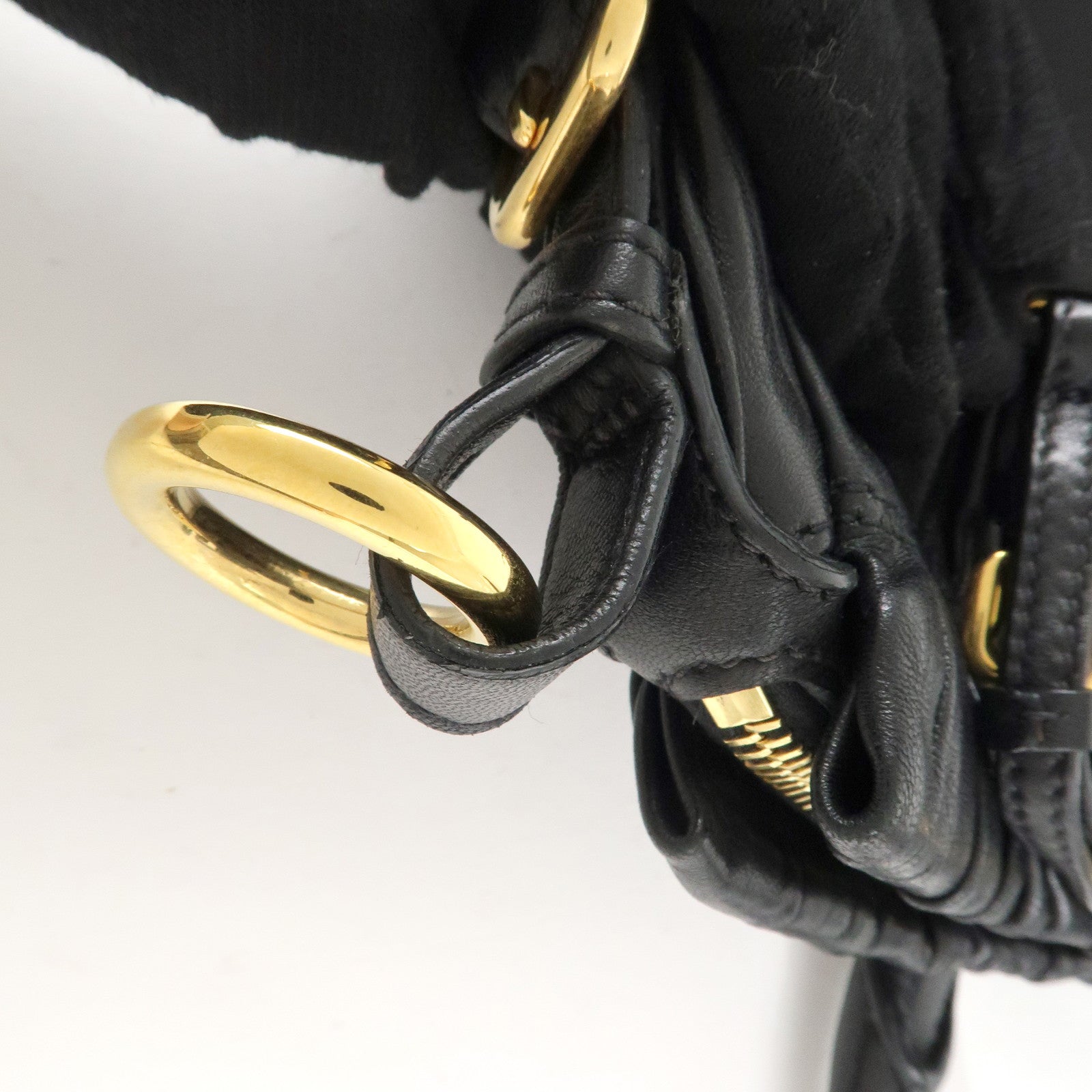 PRADA Logo Leather 2WAY Tote Bag Hand Bag Black Gold HDW B11091 Used
