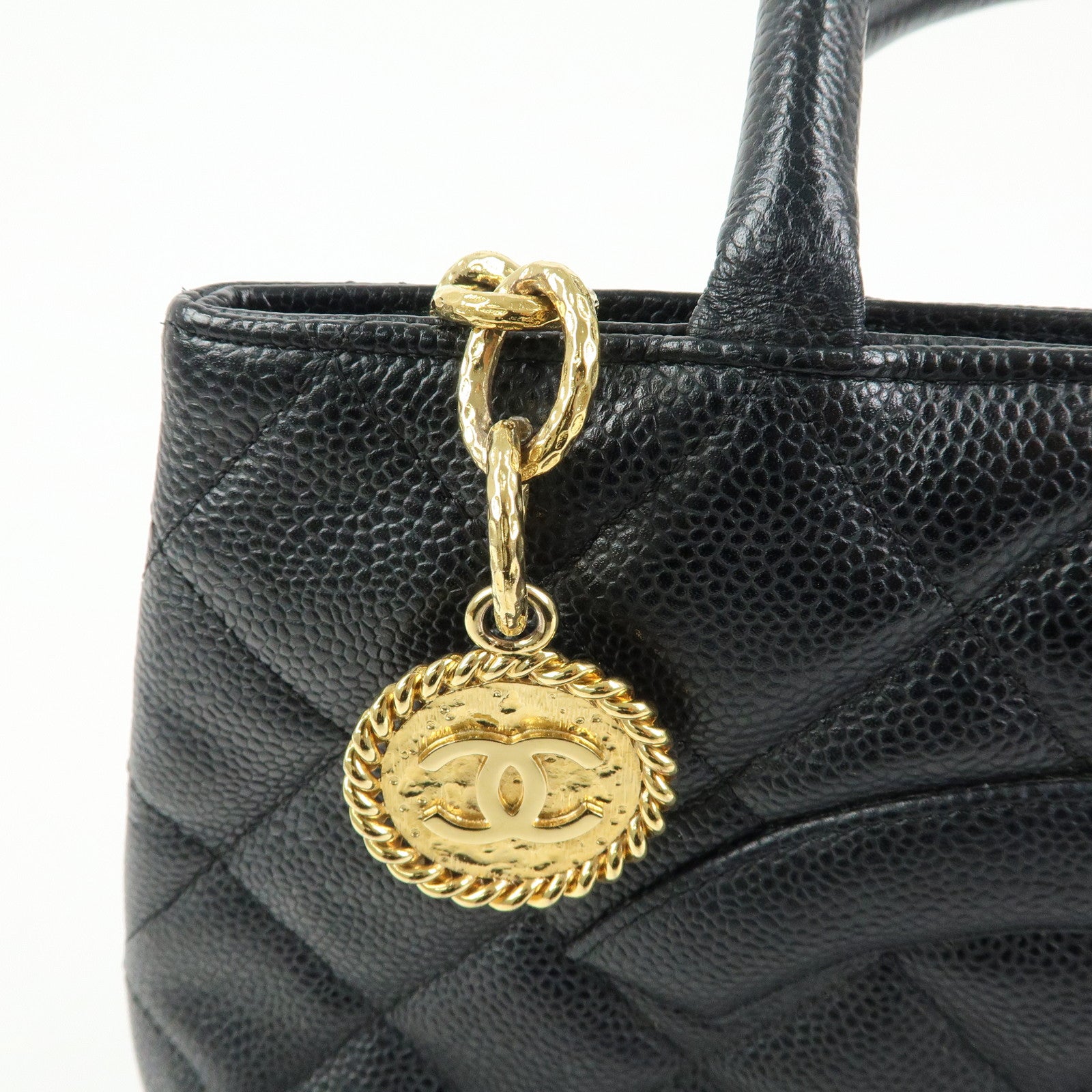 CHANEL Matelasse COCO Mark Medallion Caviarskin Tote Bag A01804