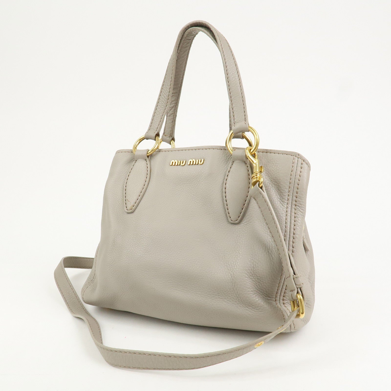 MIU MIU Logo Leather 2Way Bag Hand Bag Shoulder Bag Gray
