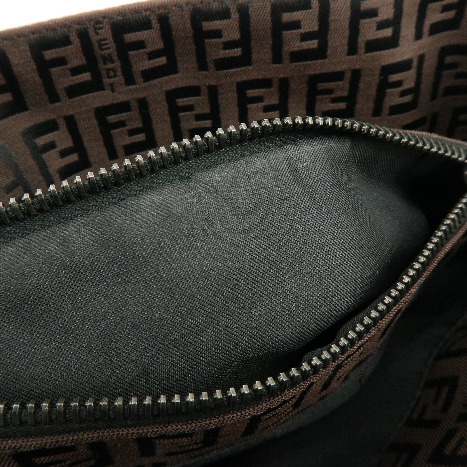 FENDI Zucchino Canvas Leather Tote Bag Shoulder Bag Brown Black