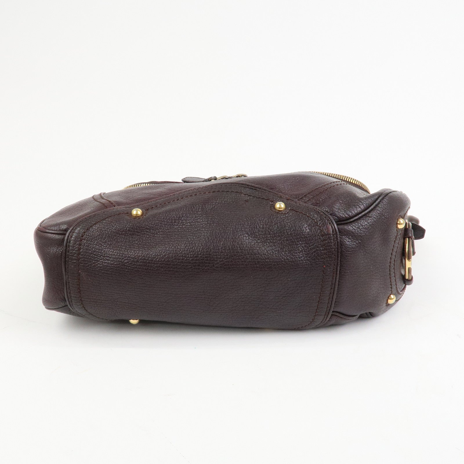 CELINE Macadam Leather Wood Shoulder Bag Hand Bag Brown