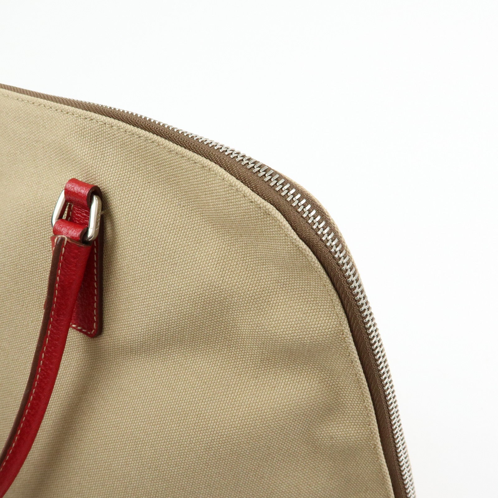 PRADA Triangle Logo Canvas Leather Hand Bag Beige Red