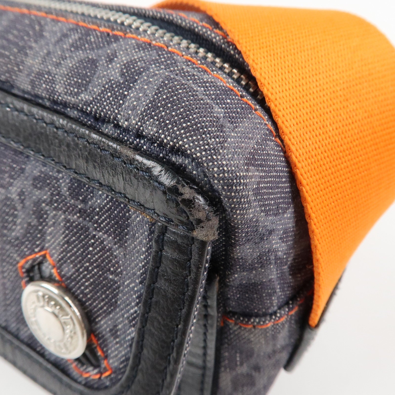 Christian Dior Flight Line Trotter Denim Leather Shoulder Bag Indigo Blue Orange Used