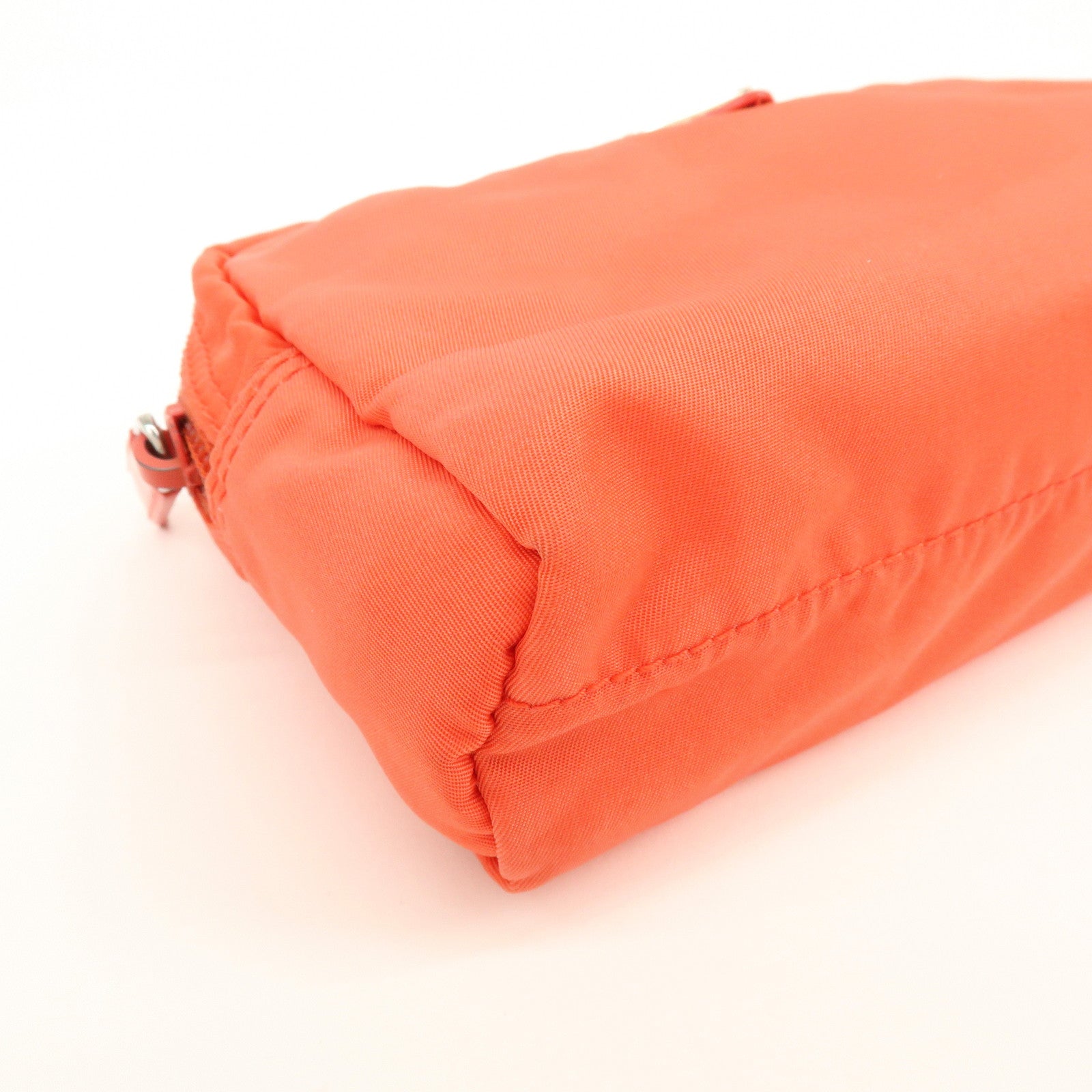 PRADA Triangel Logo Nylon Leather Pouch Cosmetic Case Coral