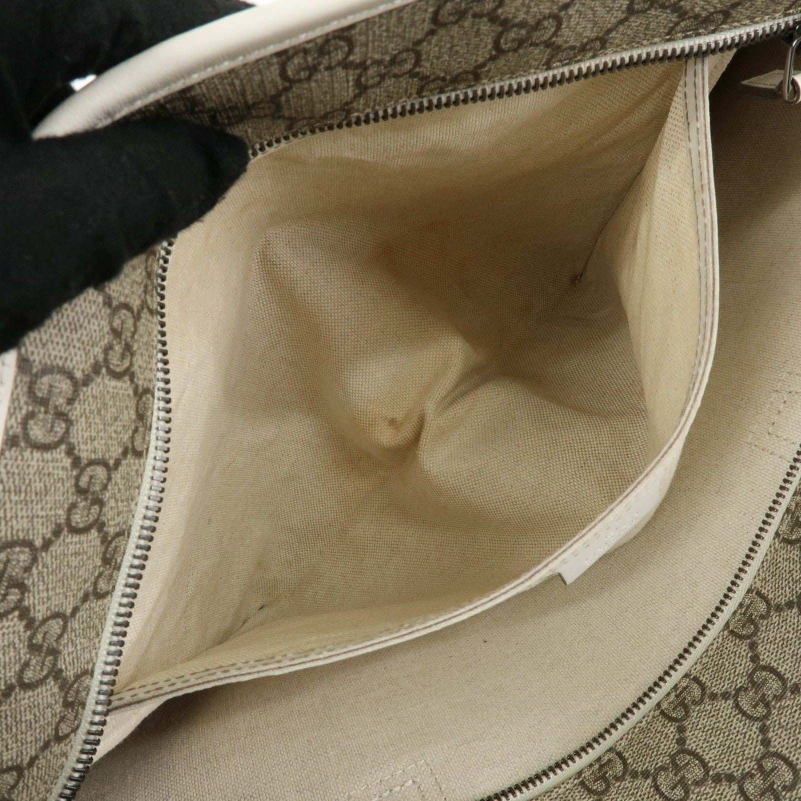 GUCCI GG Supreme Leather Tote Bag Shoulder Bag Beige White 211137