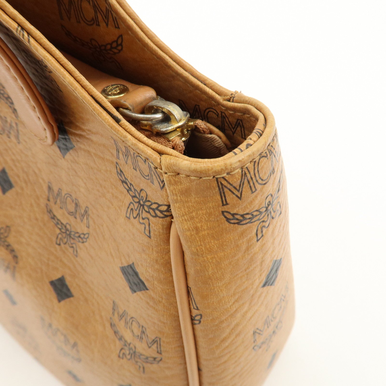 MCM Visetos Leather Hand Bag Shoulder Bag Brown Camel Brown