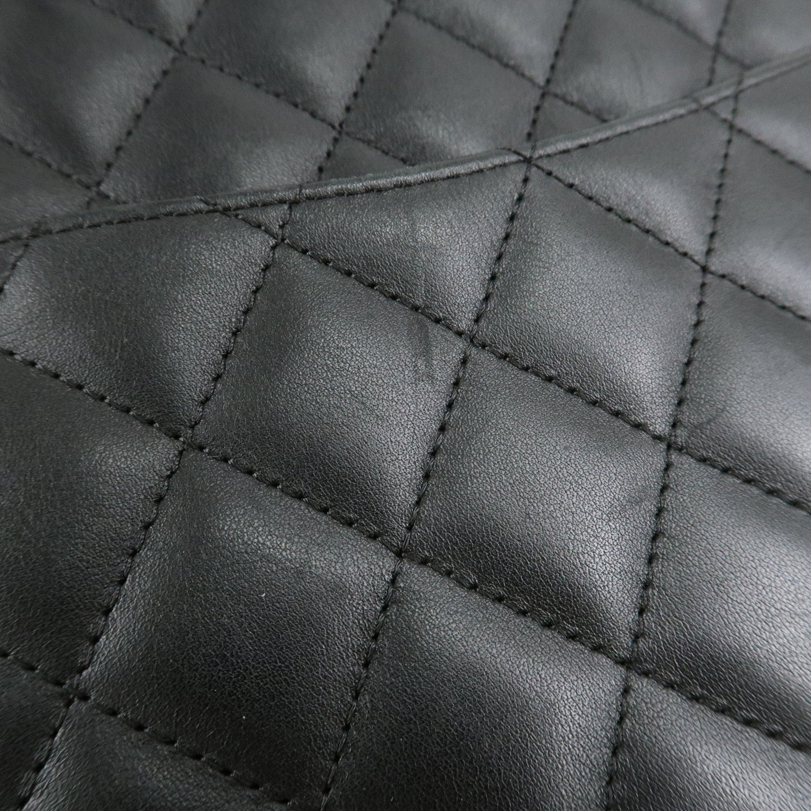 CHANEL Cambon Line COCO Mark Lamb Skin Small Tote Bag Black A25166 Used