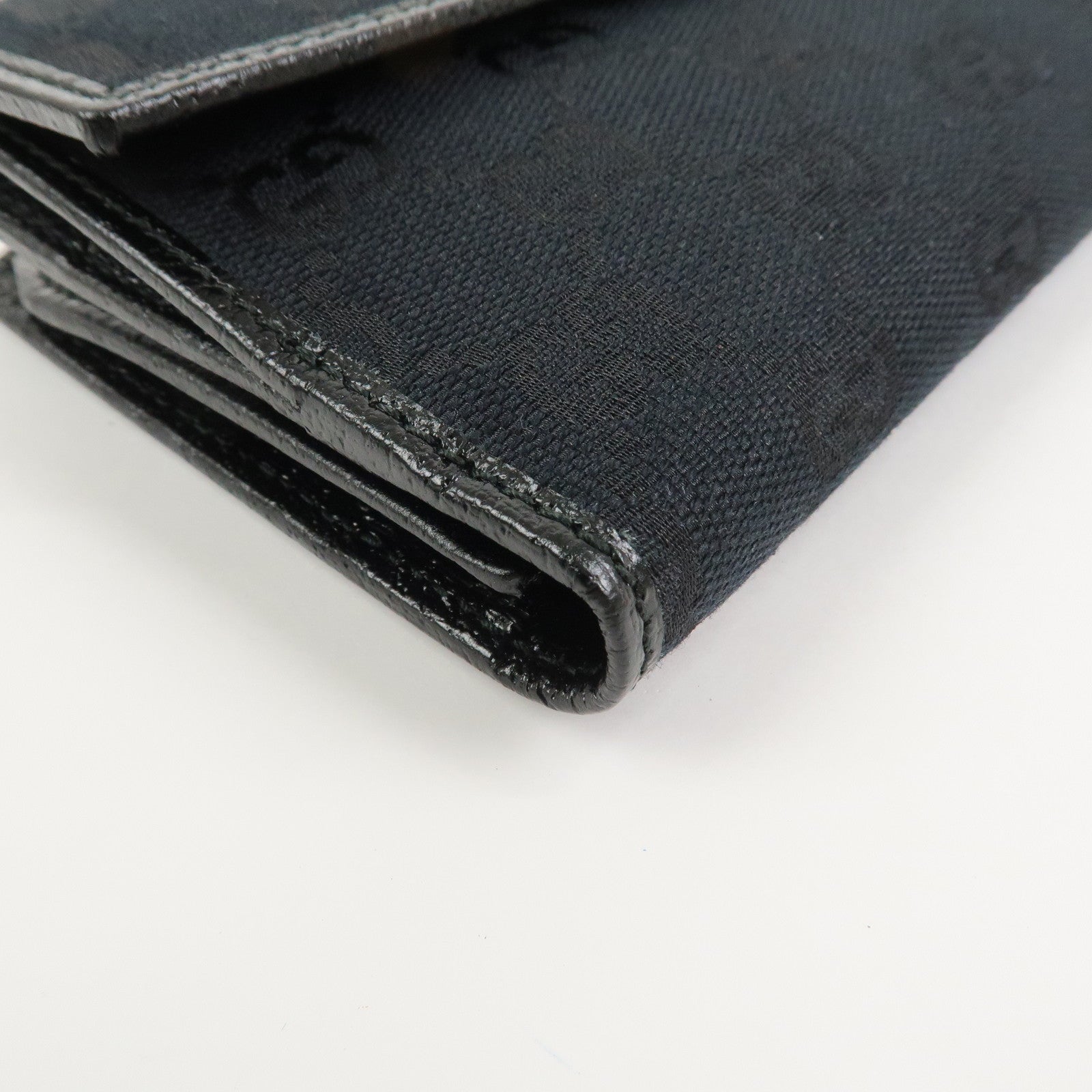 GUCCI GG Canvas Leather W Hook Bi-fold Long Wallet Black 112715