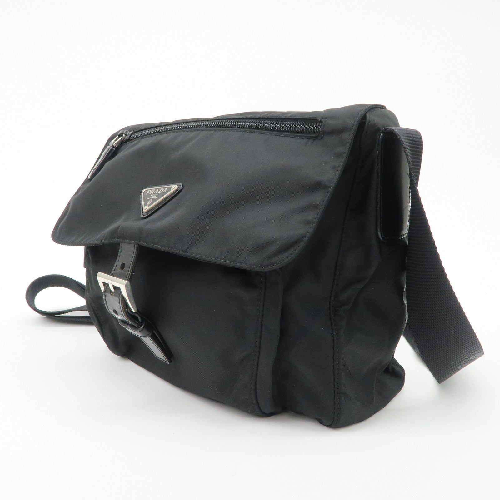 PRADA Triangle Logo Nylon Shoulder Bag Crossbody Bag Black