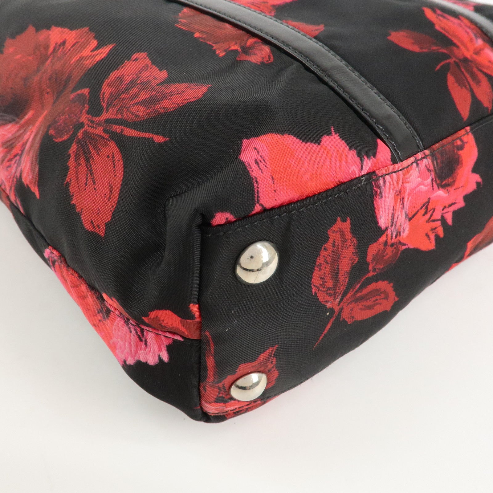 PRADA Triangle Logo Nylon Patent Leather 2Way Bag Flower BN1066 Used