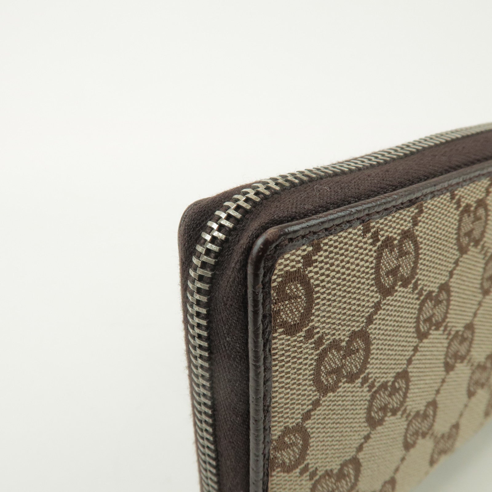 GUCCI GG Canvas Leather Round Zippy Long Wallet Beige Brown 112724