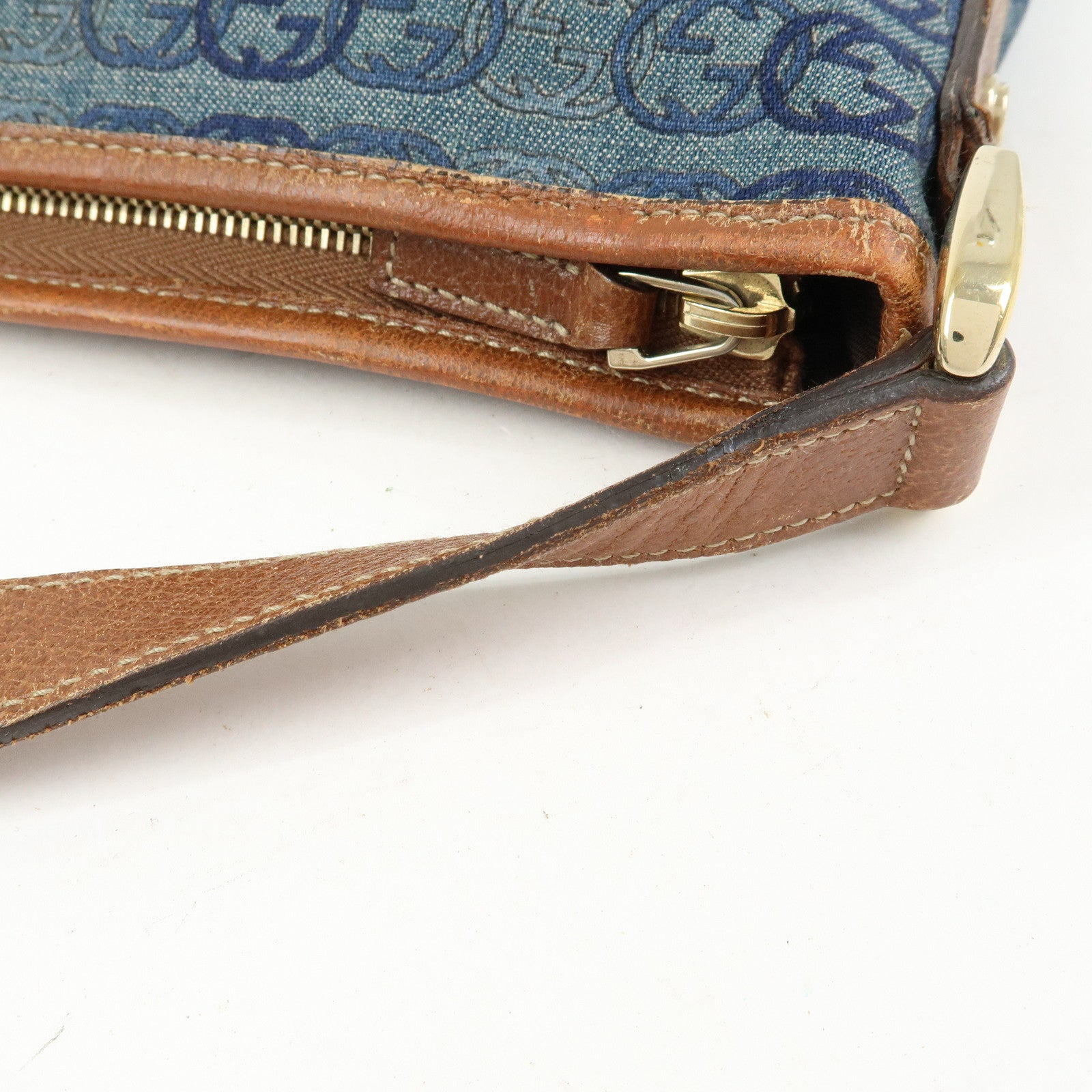 GUCCI Abbey Denim Leather Shoulder Bag Crossbody Bag Blue 131326