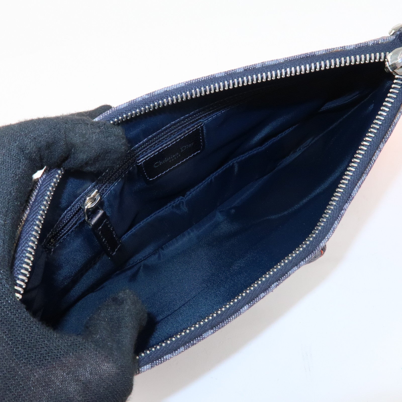 Christian Dior Flight Line Trotter Canvas Leather Shoulder Bag Denim Used