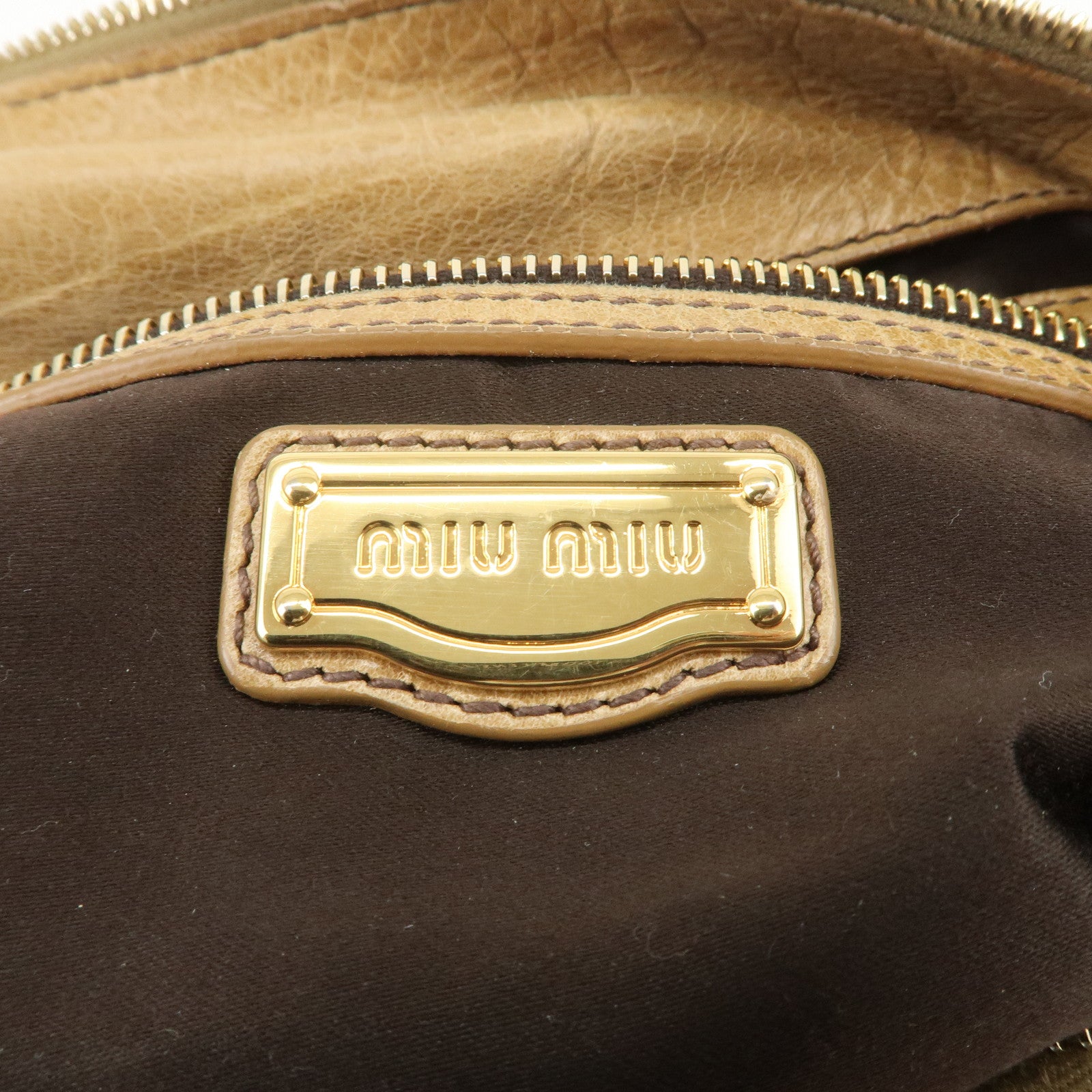 MIU MIU Leather Shoulder Bag Hand Bag Beige Gold Hardware