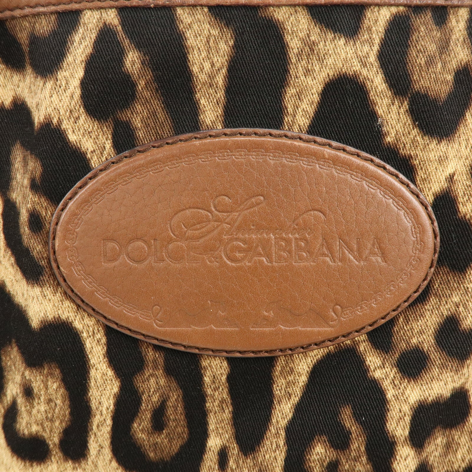 Dolce&Gabbana Canvas Leather Leopard Tote Bag Shoulder Bag Brown