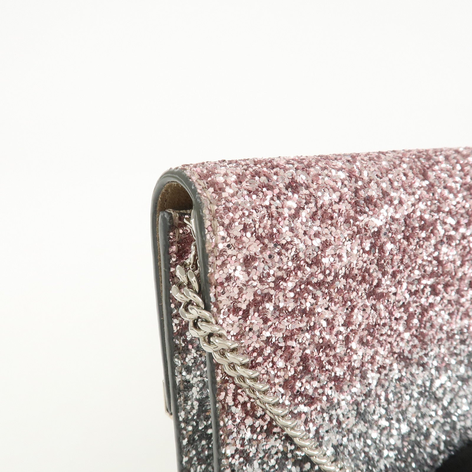 JIMMY CHOO Chain Shoulder Bag Clutch Bag Glitter Pink Gray Silver