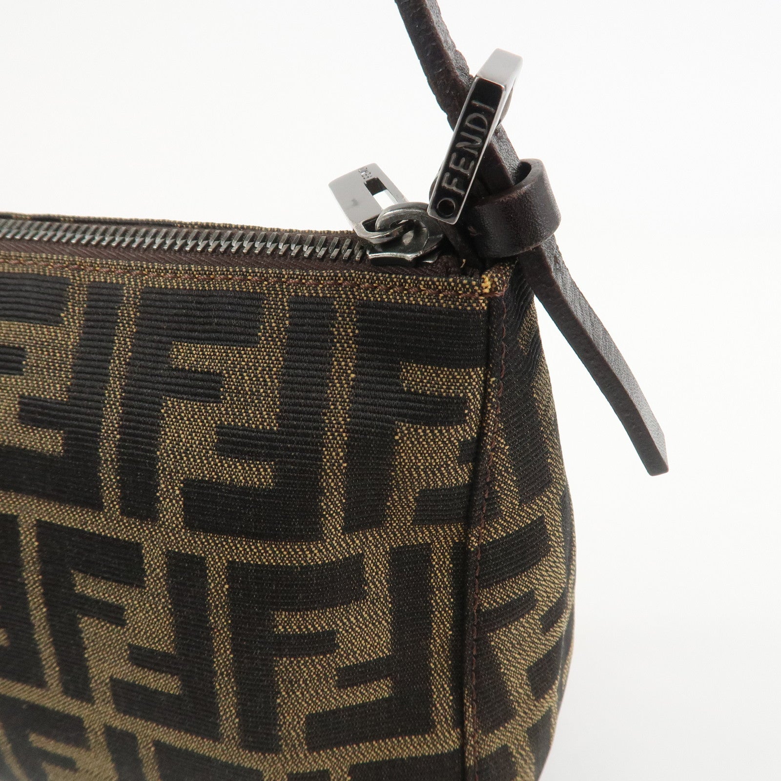 FENDI Zucca Canvas Leather Hand Bag Shoulder Bag Brown 8BR156