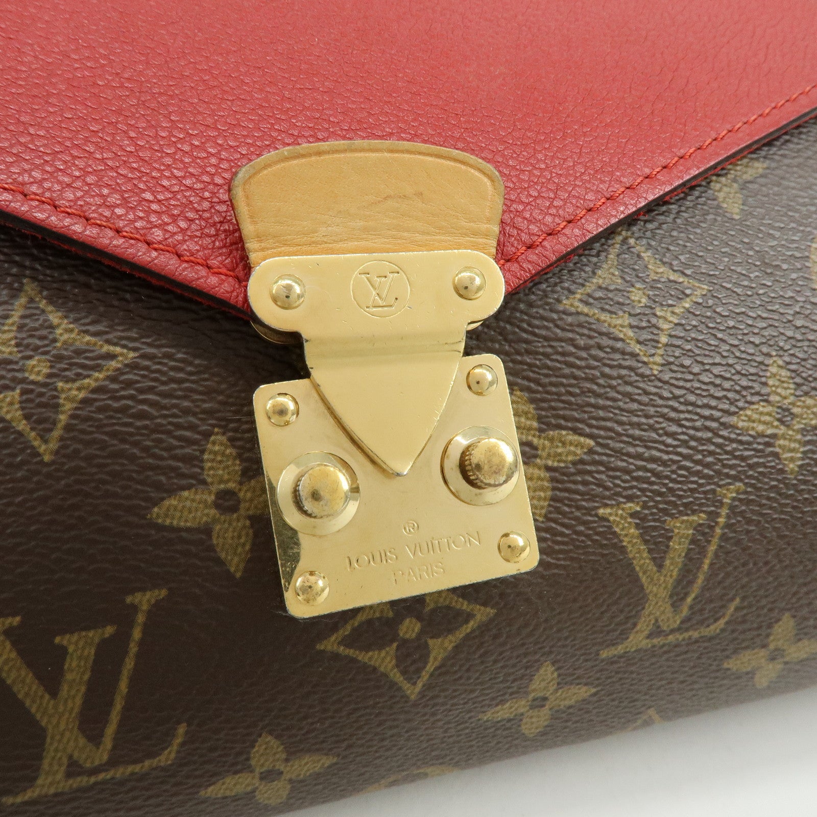 Louis Vuitton Monogram Pallas Chain Hand Bag Brown Red M41201
