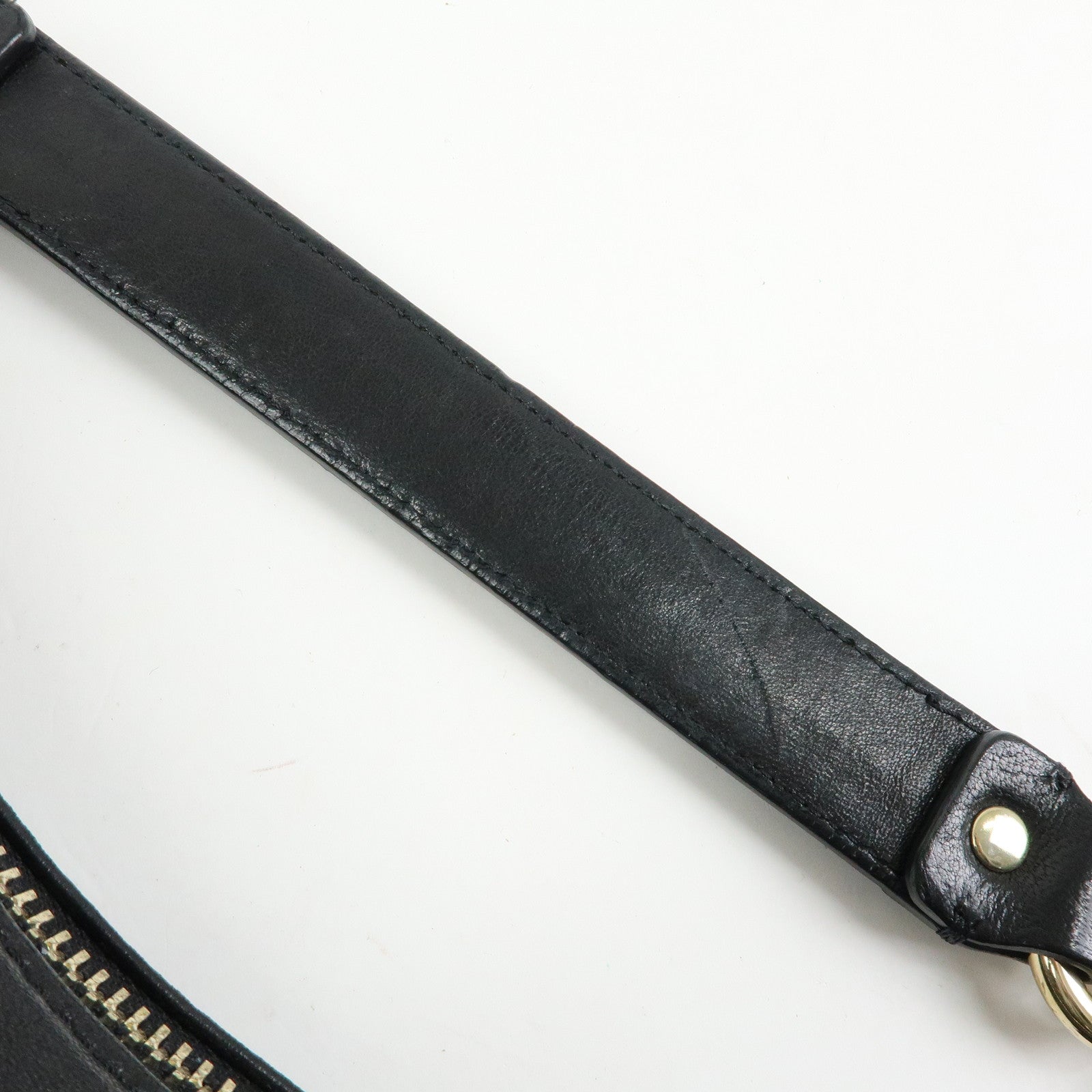 JIMMY CHOO Zodiac Leather Studs Shoulder Bag Hand Bag Black