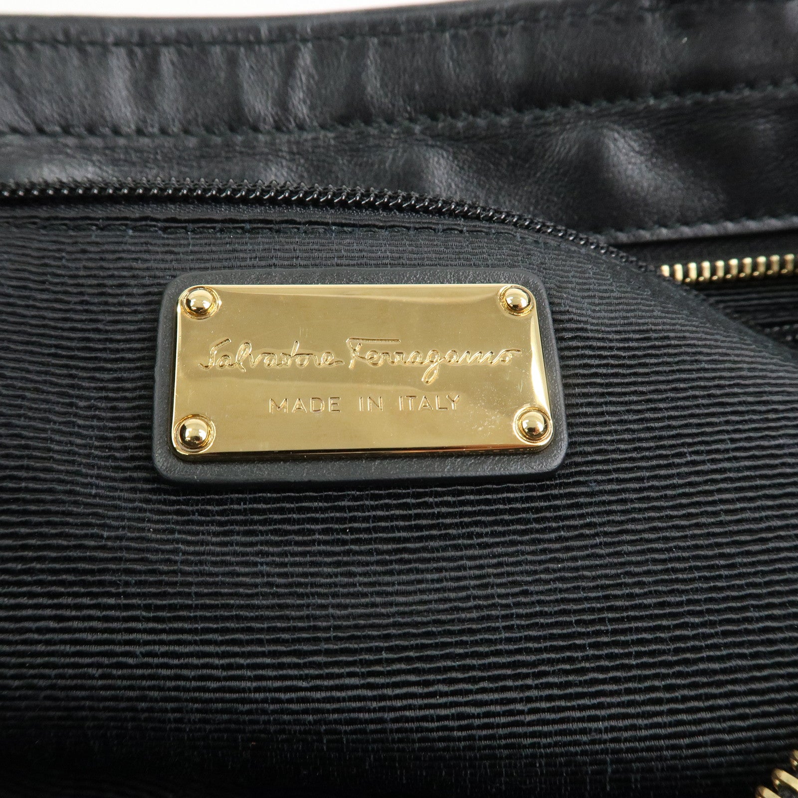 Ferragamo Gancini Nylon Leather Tote Bag Hand Bag Leopard Black