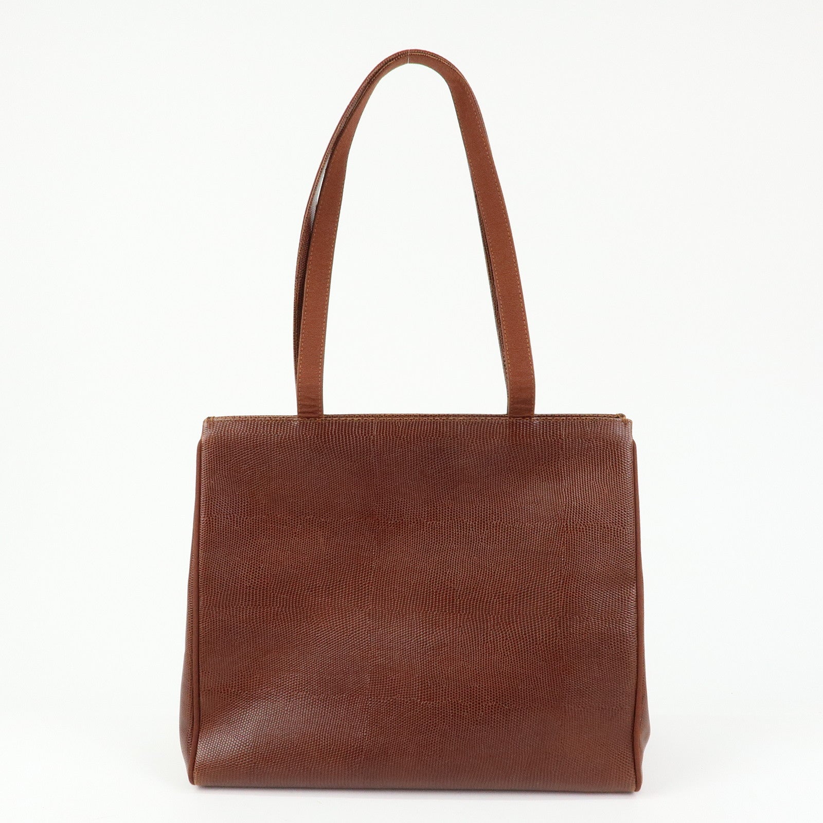 Ferragamo Vara Embossed Leather Tote Bag Shoulder Bag Brown
