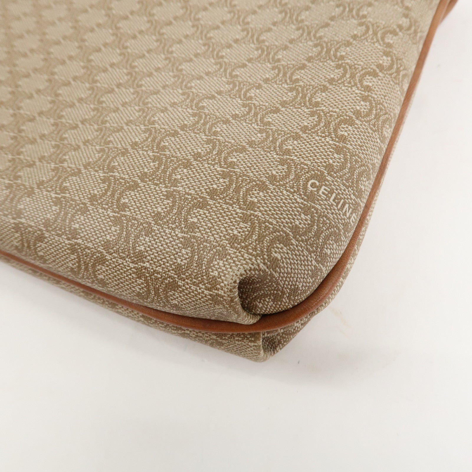 CELINE Macadam Leather PVC Clutch Bag Brown Beige Used