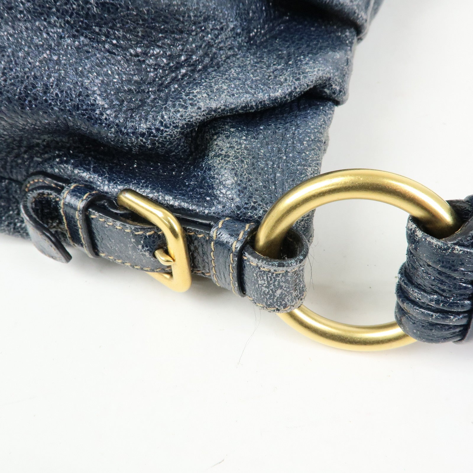 PRADA Leather Hand Bag Shoulder Bag Navy Blue 5782586