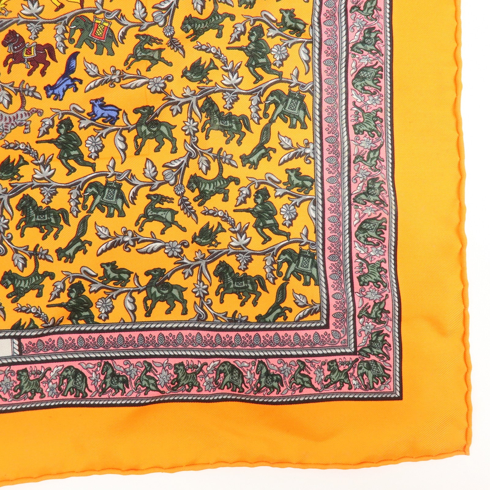 HERMES Carre 42 Set of 2 Silk 100% Scarf Orange Gold Navy