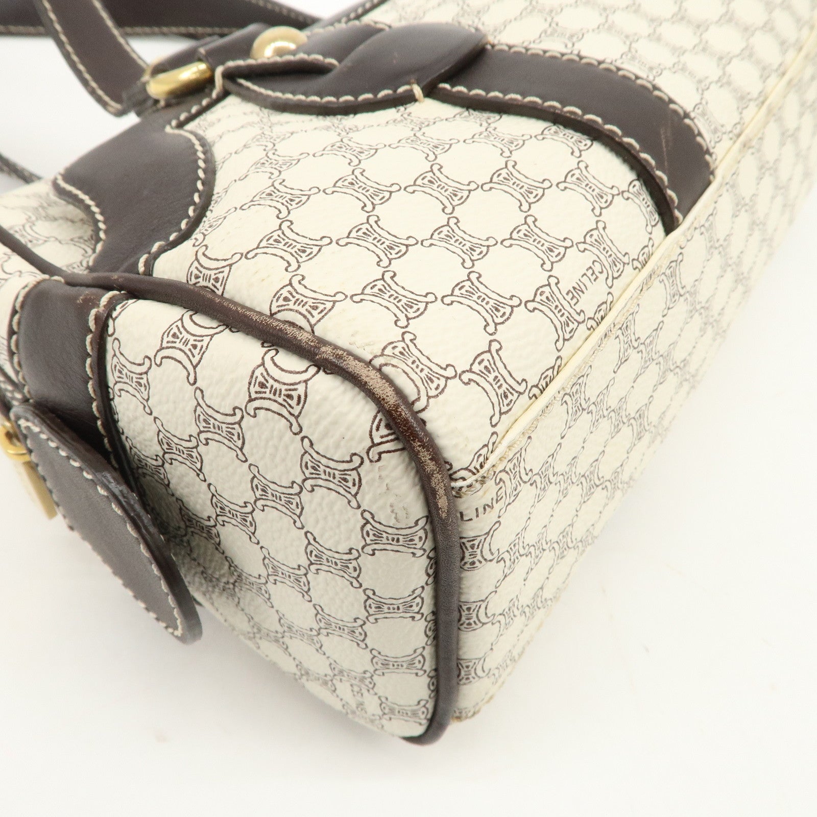 CELINE Macadam PVC Leather Mini Boston Bag Dark Brown White